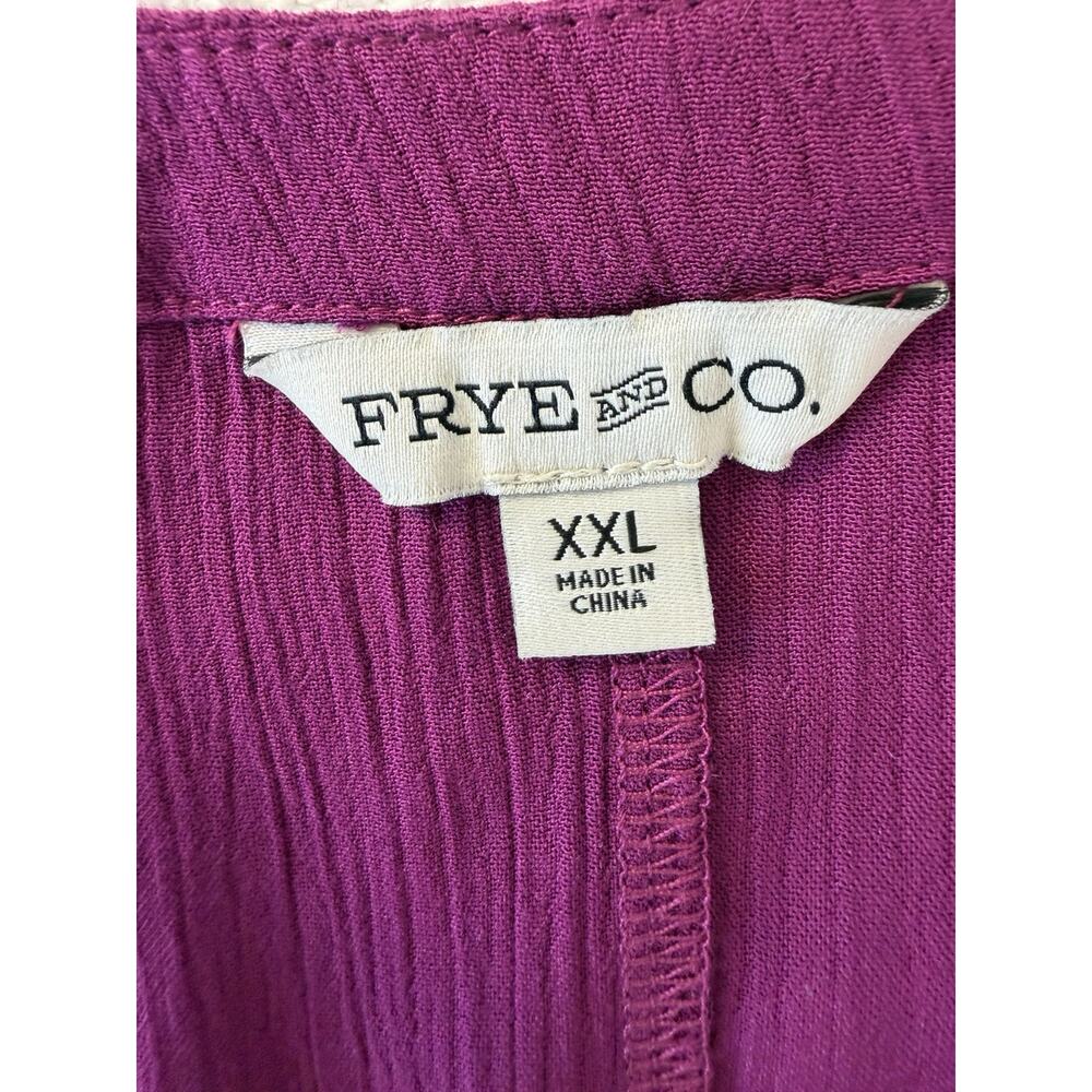 Frye And Co Top 3/4 Bell Sleeve Split Tie Neck Yoke Detail Burgundy Boho Sz-XXL - Picture 4 of 10
